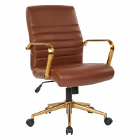 OSP Home Furnishings FL22991G-U41 Mid-Back Saddle Faux Leather Chair with Gold Finish Arms and Base